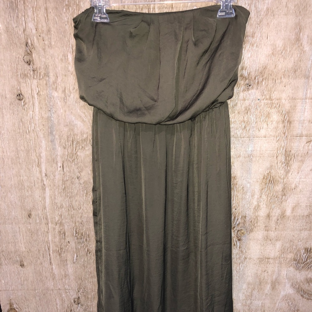 Long Olive Strapless Dress